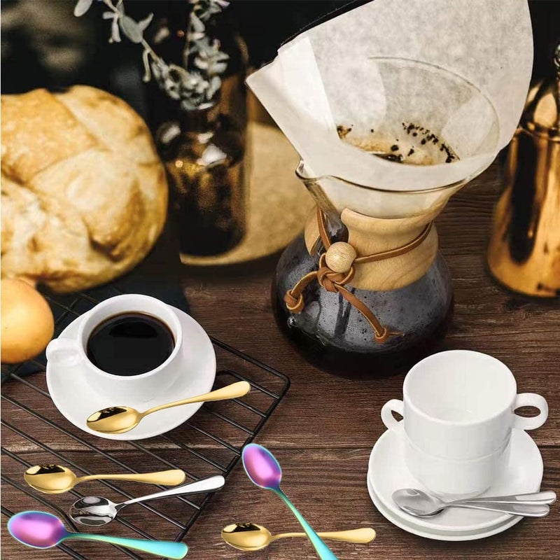 Wesdxc56 Demitasse Espresso Spoons  Mini Coffee Spoon  Stainless Steel Small Spoons for Dessert  Tea Set of 6(Rainbow) - Image 2